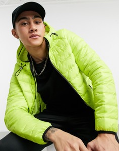 Стеганый пуховик лаймового цвета Bershka-Зеленый цвет