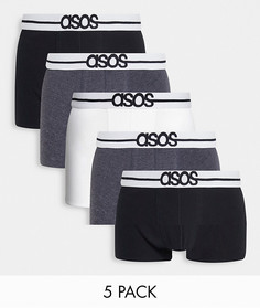 Набор из 5 коротких боксеров-брифов с названием бренда в середине пояса ASOS DESIGN-Многоцветный