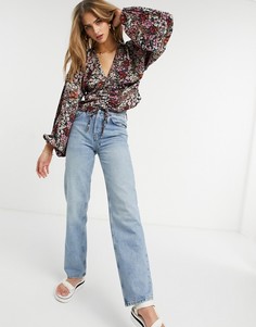 Блузка с V-образным вырезом и розовым цветочным принтом Vero Moda-Розовый цвет