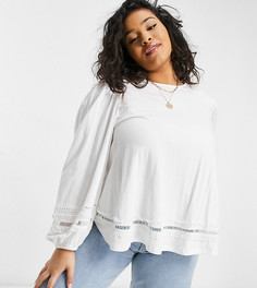 Белый топ-трапеция с кружевной отделкой и длинными рукавами ASOS DESIGN Curve