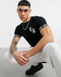 Черная облегающая футболка с эластичными манжетами Bershka-Черный цвет