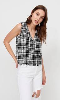 Stradivarius Короткий Жилет В Клетку Женская Коллекция Цвет Небеленого Полотна L