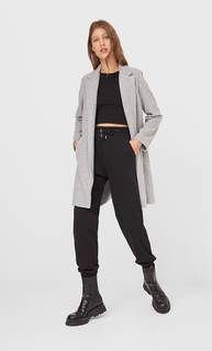 Stradivarius Пальто Из Трикотажной Ткани С Начёсом Женская Коллекция Серый Средний M