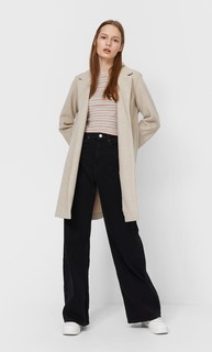 Stradivarius Пальто Из Трикотажной Ткани С Начёсом Женская Коллекция Цвет Небеленого Полотна Xs