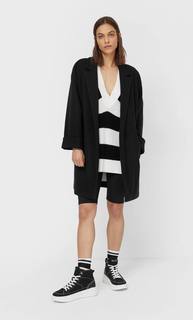 Stradivarius Пальто Из Трикотажной Ткани С Начёсом Женская Коллекция Черный Xs