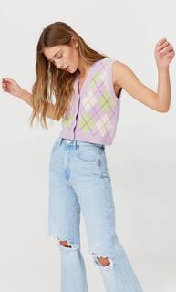 Stradivarius Укороченный Жилет С Застежкой На Пуговицы Женская Коллекция Multicolor L