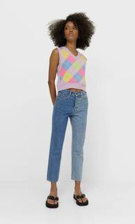 Stradivarius Жилет С V-Образным Вырезом И Узором «Ромбы» Женская Коллекция Multicolor S