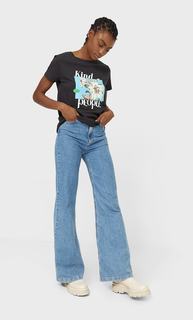 Stradivarius Футболка С Принтом Женская Коллекция Темно-Серый Xl