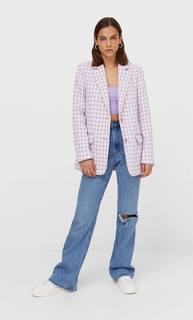 Stradivarius Пиджак В Клетку Женская Коллекция Сиреневый Xl
