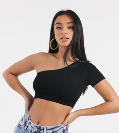 Черный кроп-топ на одно плечо ASOS DESIGN Petite