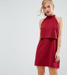 Двухслойное платье с высоким воротом ASOS PETITE-Красный