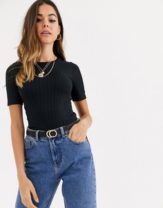 Черная футболка в рубчик Miss Selfridge-Черный