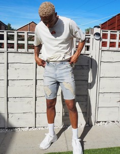 Синие джинсовые шорты скинни с рваной отделкой ASOS DESIGN-Голубой
