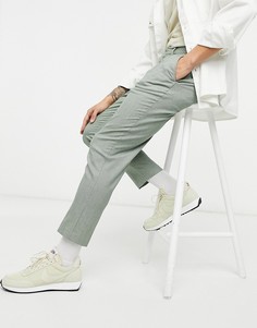 Зауженные брюки из искусственной шерсти цвета хаки в мелкую клетку ASOS DESIGN-Зеленый цвет