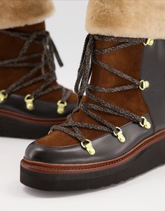 Зимние ботинки из искусственной кожи темно-коричневого цвета Grenson Camille-Коричневый