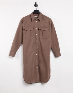 Коричневый джинсовый oversized-шакет Selected Femme-Коричневый цвет