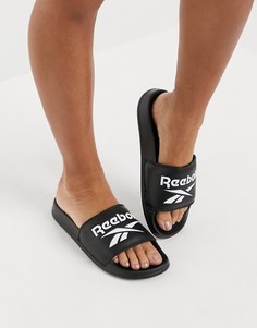 Черные шлепанцы с логотипом Reebok-Черный цвет