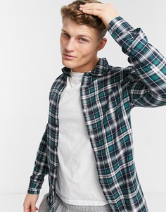 Рубашка в клетку зеленого и бежевого цвета с длинными рукавами Burton Menswear-Зеленый цвет