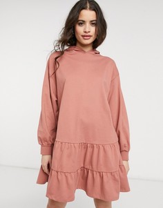 Розовое ярусное платье-худи ASOS DESIGN-Коричневый цвет