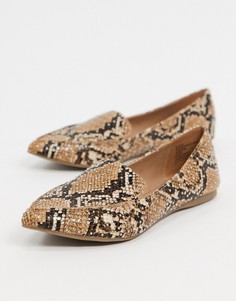Бежевые лоферы на плоской подошве с эффектом змеиной кожи Steve Madden-Светло-коричневый