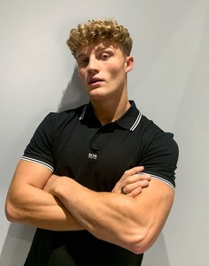 Черное поло с контрастной отделкой BOSS PChup-Черный