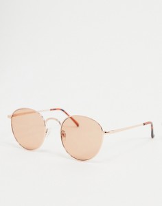 Круглые солнцезащитные очки золотистого цвета с розовыми стеклами AJ Morgan-Золотистый