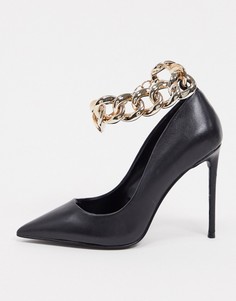 Черные туфли на каблуке с золотистым ремешком-цепочкой на щиколотке Steve Madden Decadent-Черный