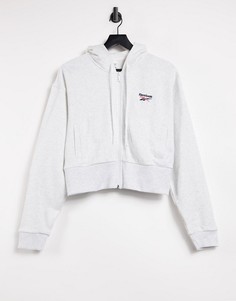 Белый худи на сквозной молнии с маленьким логотипом Reebok