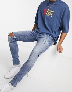 Синие супероблегающие джинсы с рваной отделкой Jack & Jones Intelligence Tom-Голубой