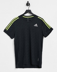Черная футболка с тремя полосками желтого цвета adidas Running-Черный цвет