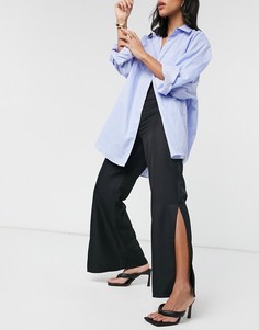 Черные широкие брюки с разрезом по бокам ASOS DESIGN-Черный цвет
