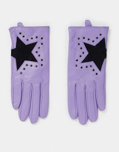 Сиреневые кожаные перчатки со звездочками House of Holland-Сиреневый