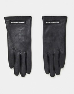 Черные кожаные перчатки с логотипом House of Holland-Черный цвет
