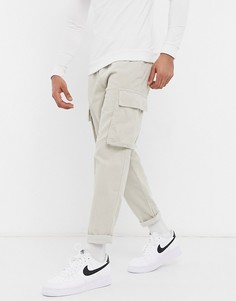 Вельветовые брюки карго светло-бежевого цвета с поясом на резинке New Look-Светло-бежевый