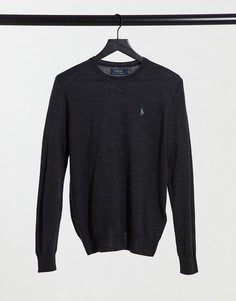 Тонкий трикотажный джемпер из мериносовой шерсти темно-серого цвета Polo Ralph Lauren-Серый