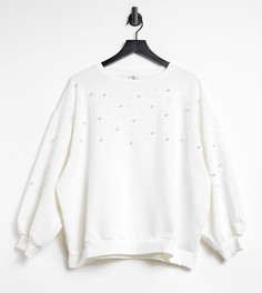 Белый свитшот с отделкой искусственным жемчугом River Island Plus