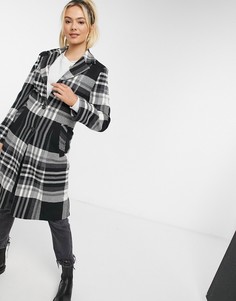 Прямое пальто Liquorish в черно-белую клетку-Черный