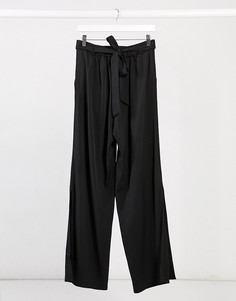 Черные брюки с широкими штанинами и разрезами Elvi-Черный