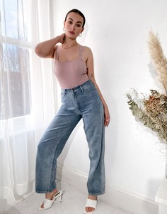 Боди розового цвета с бретельками с логотипом River Island-Розовый цвет