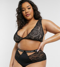 Черные трусы с вырезом, завышенной талией и логотипом-полоской We Are We Wear Curve-Черный цвет