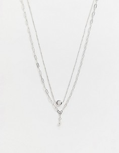 Серебристое многорядное ожерелье с двойной подвеской Luv AJ Golden Nugget-Серебристый