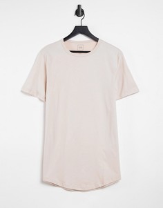 Светло-бежевая удлиненная футболка с асимметричным нижним краем River Island-Белый