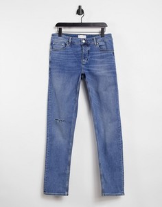 Эластичные узкие джинсы с рваной отделкой на коленях ASOS DESIGN-Голубой