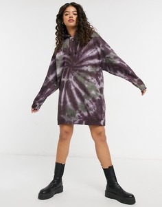 Платье-свитшот мини с капюшоном и спиралевидным принтом тай-дай ASOS DESIGN-Черный цвет