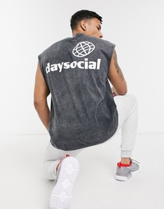 Черная oversized-футболка без рукавов с принтом на груди и спине ASOS Daysocial-Черный цвет