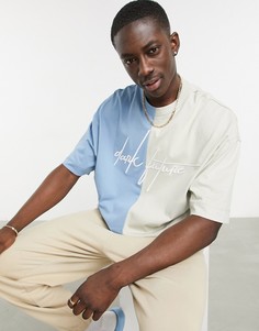 Футболка в стиле oversized со вставками синего и светло-бежевого цветов ASOS Dark Future-Голубой