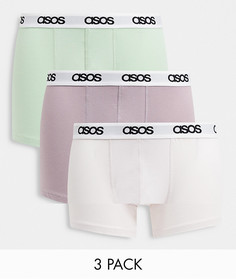Набор из 3 боксеров-брифов нежных пастельных оттенков ASOS DESIGN-Многоцветный