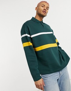 Темно-зеленый oversized-свитшот в стиле регби с желтой и белой полосками ASOS DESIGN-Зеленый цвет