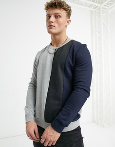 Свитшот в стиле колор блок цвета серый меланж Burton Menswear