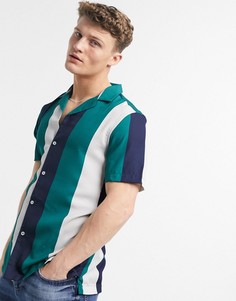 Рубашка классического кроя в полоску в стиле ретро темно-синего, белого и зеленого цвета ASOS DESIGN-Темно-синий